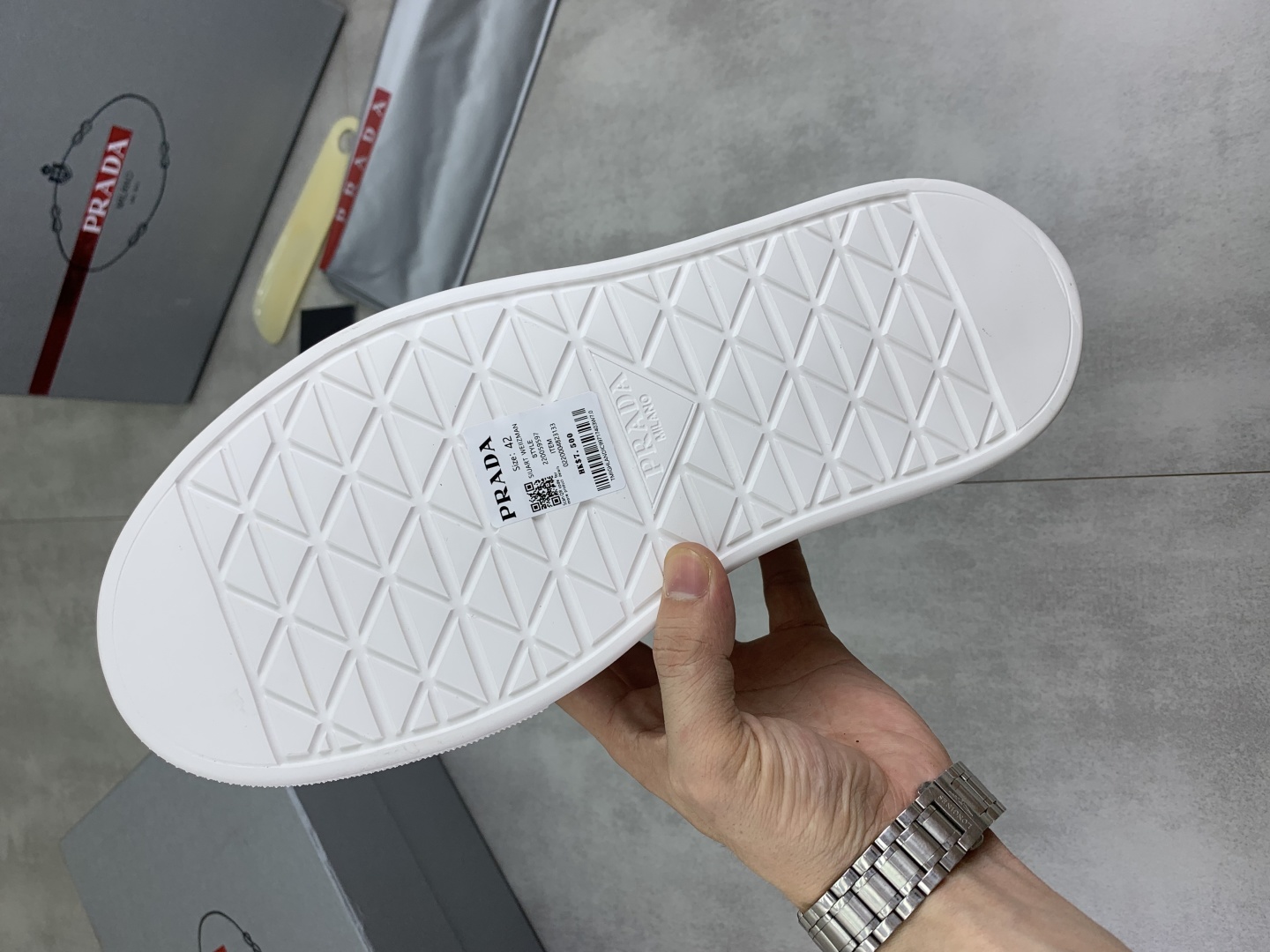 Prada Milano Leather Platform Sneakers White