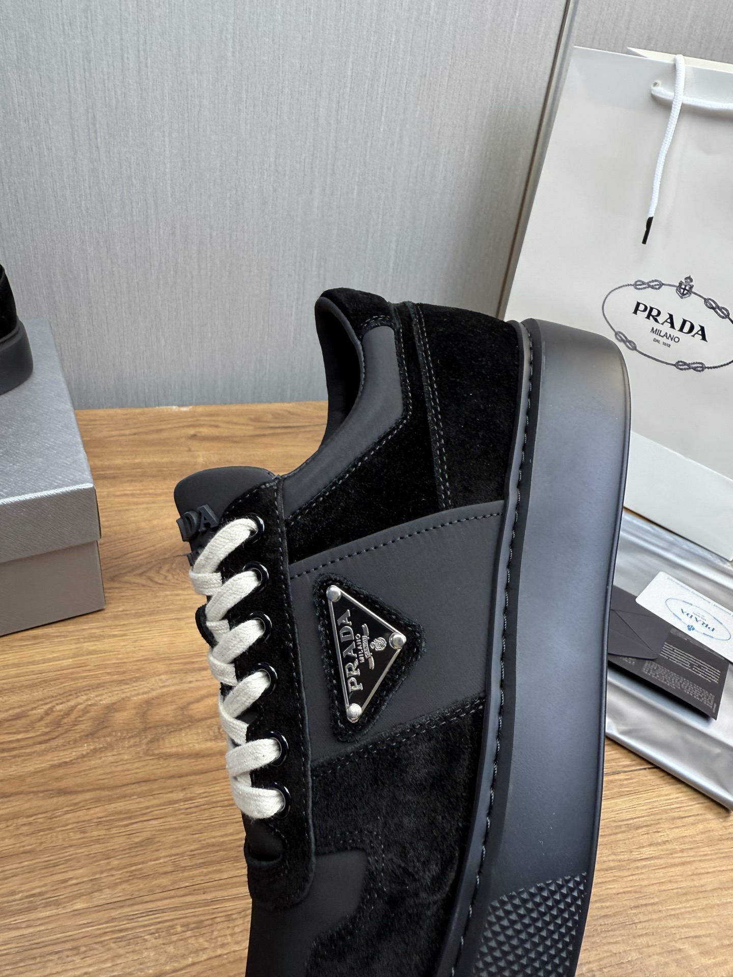 Prada Suede Leather Low-Top Sneakers Black