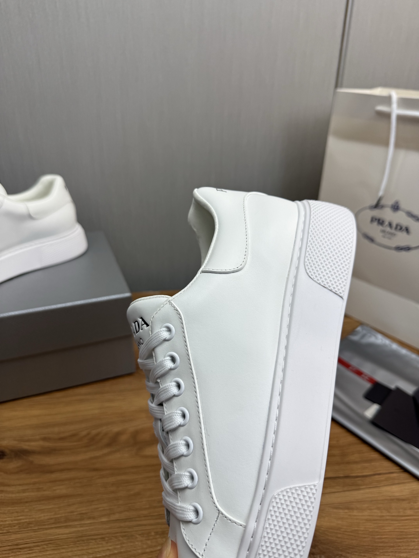 Prada Milano Leather Sneakers White