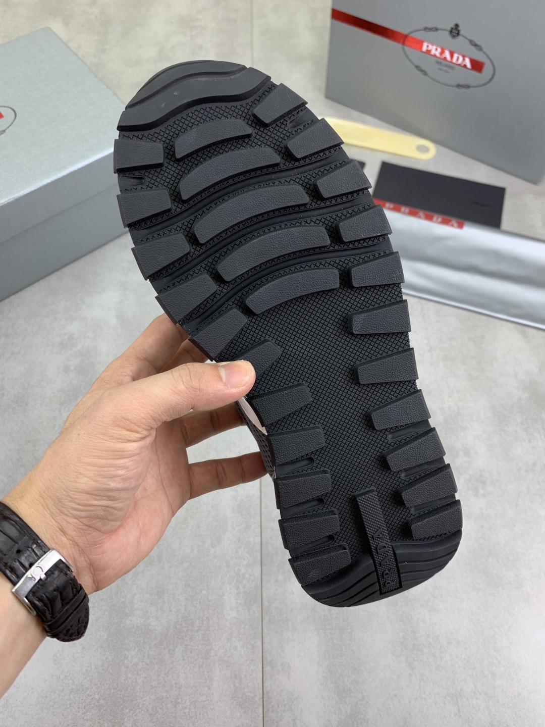 Prada Calfskin Mesh Sneakers Grey