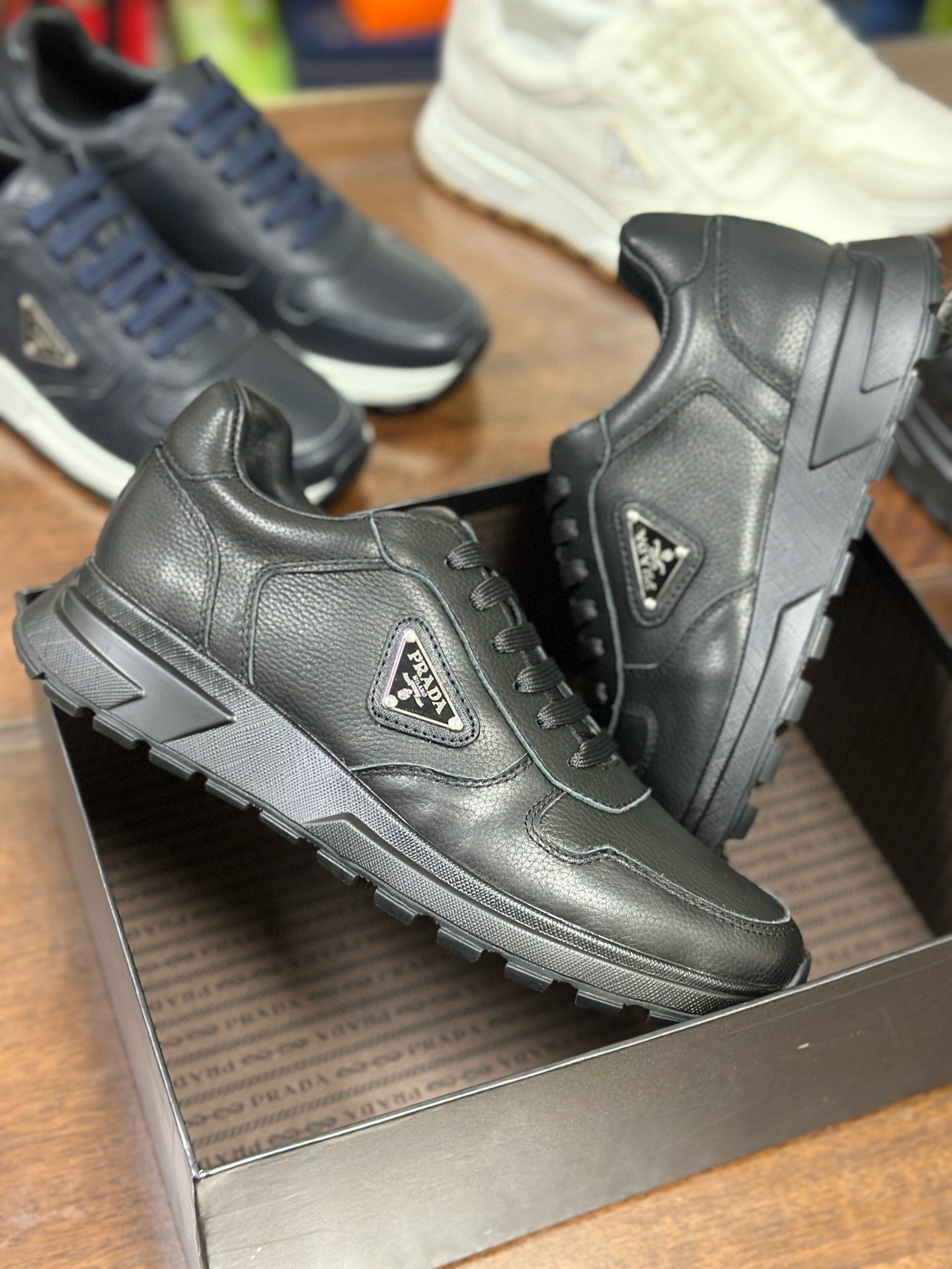 Prada Prax 2.0 Leather Sneakers Black