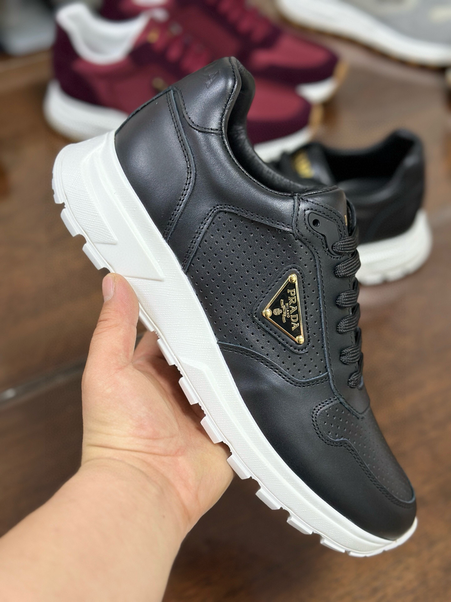 Prada Prax 2.0 Perforated Leather Sneakers Black