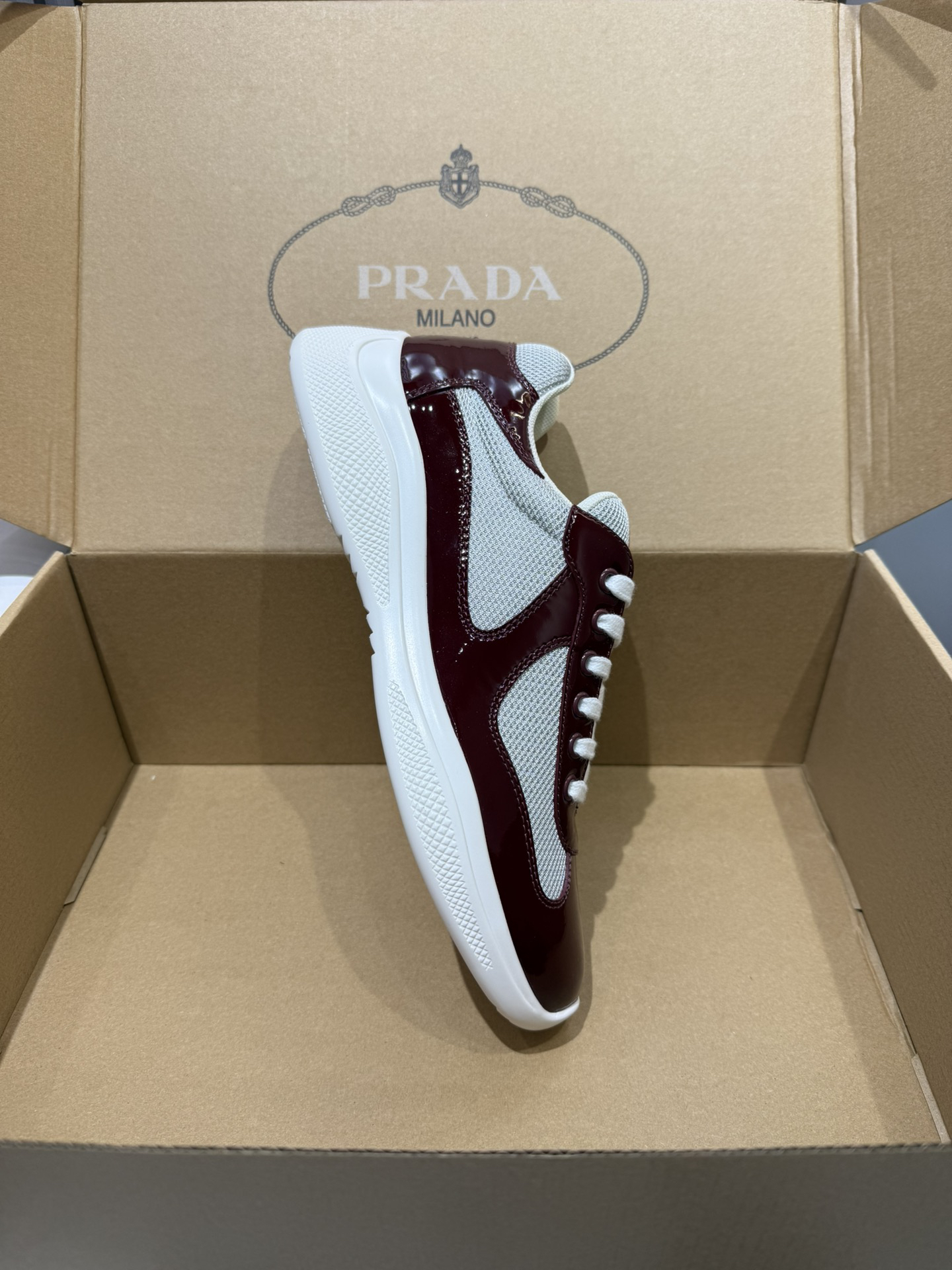 Prada Americas Cup Lace-Up Sneakers Burgundy