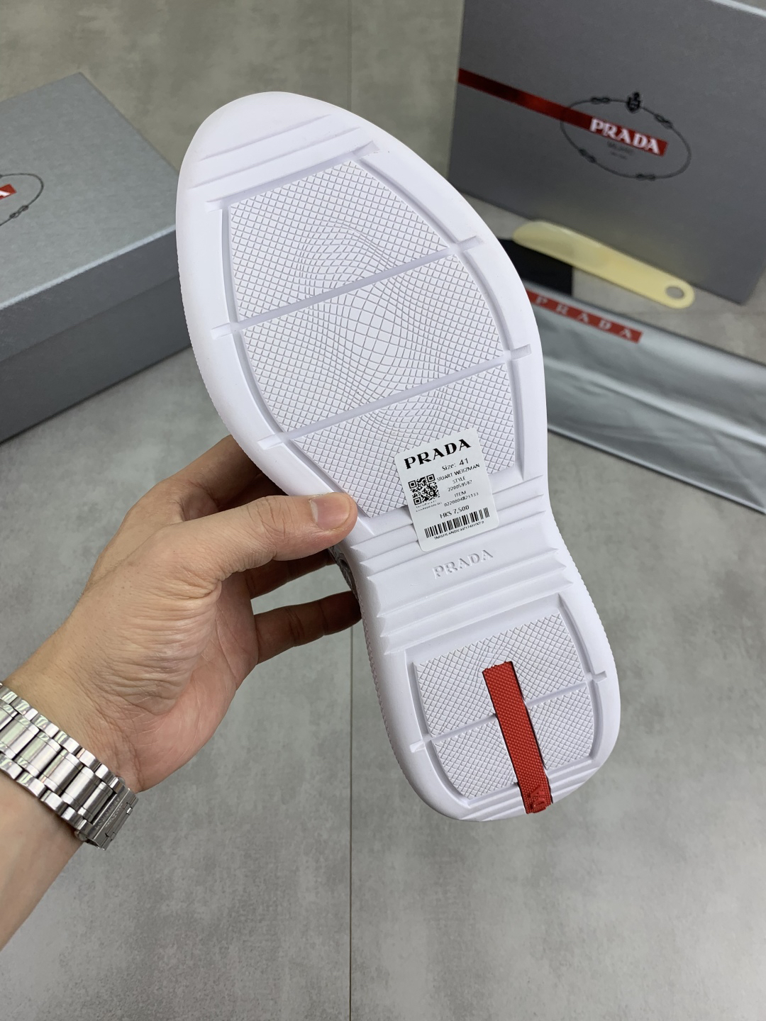 Prada Mesh Leather Sneakers Gray