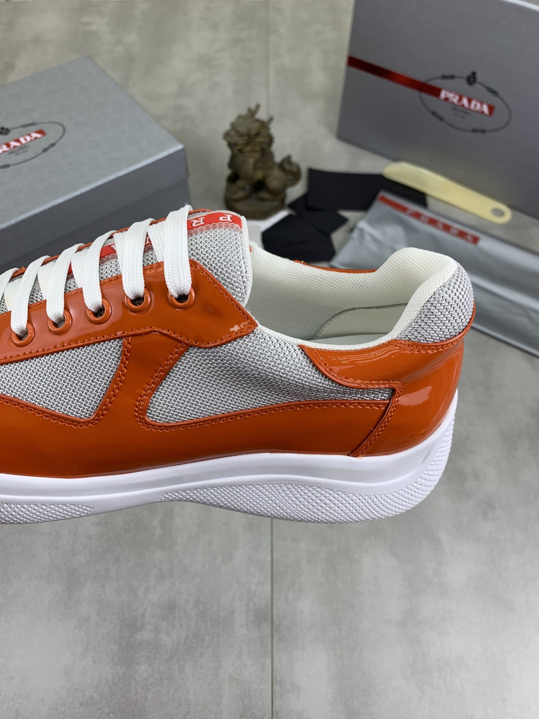Prada Leather Mesh Sneakers Orange