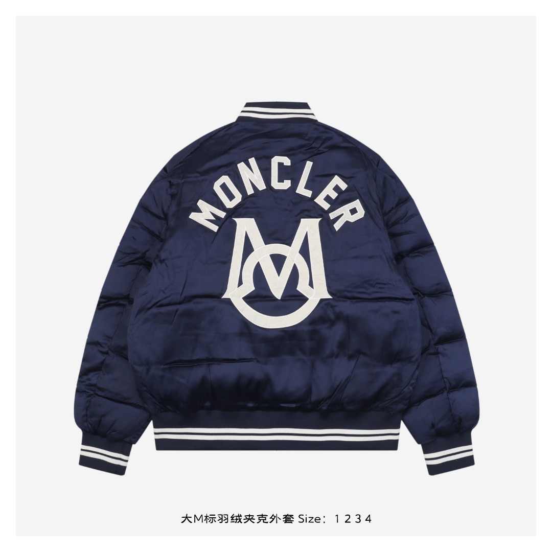 Moncler M Logo Down Varsity Jacket Navy