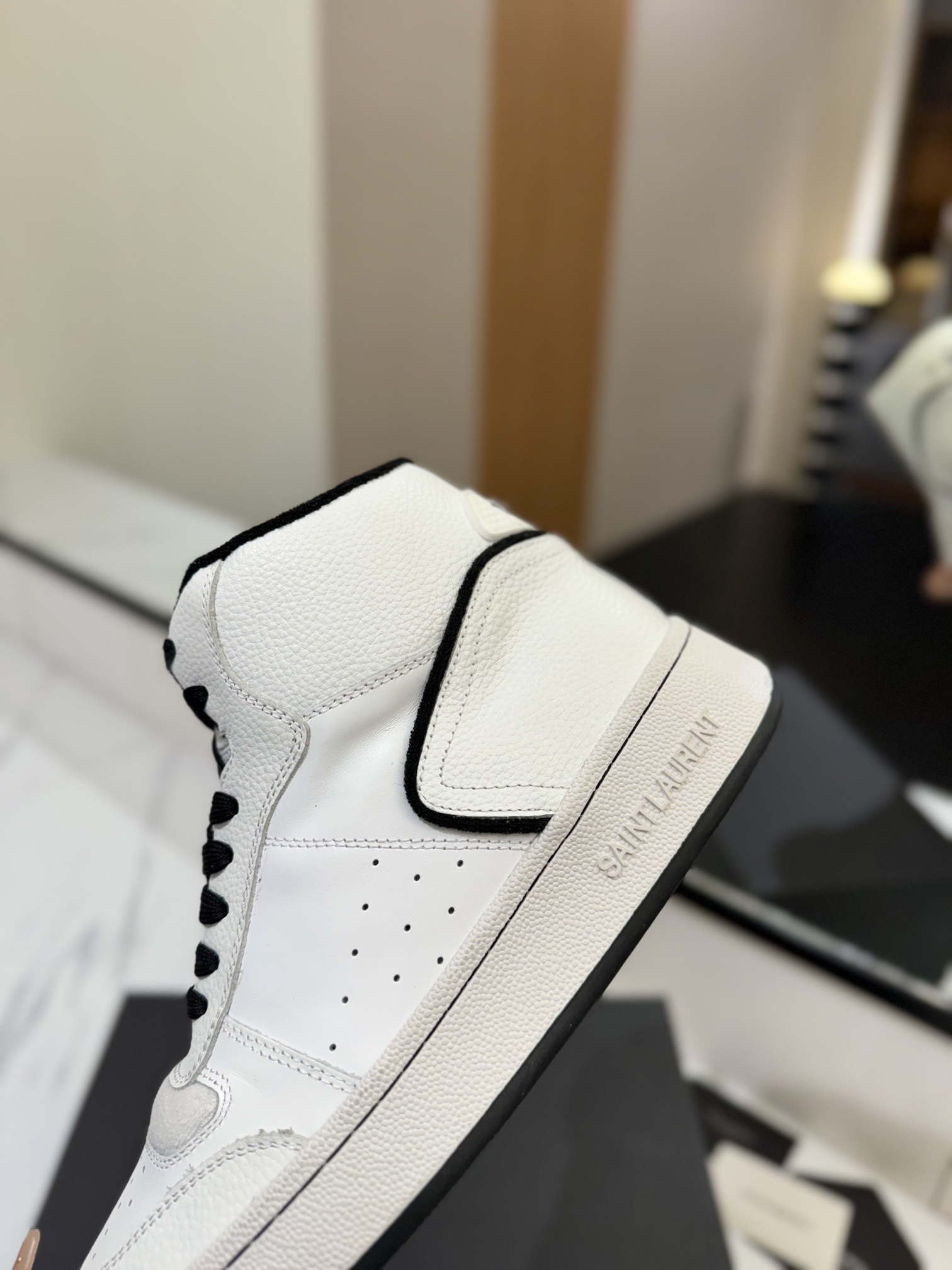 YSL SL61 Leather High-Top Sneakers White/Black
