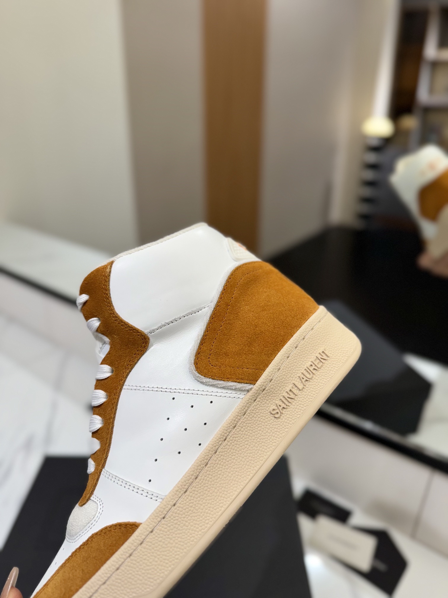 YSL SL80 High-Top Sneakers White/Brown