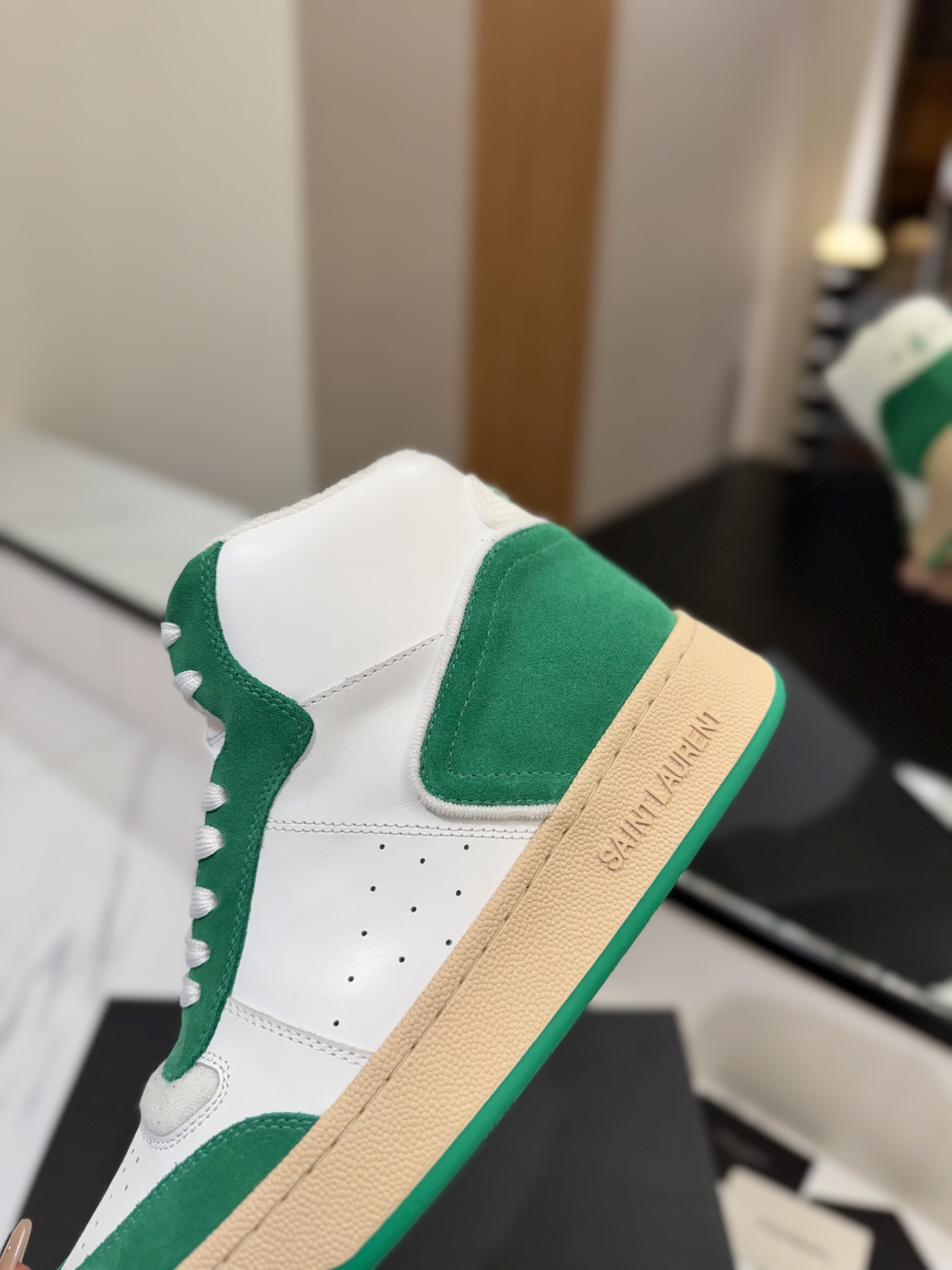 YSL SL80 High-Top Leather Sneakers Green