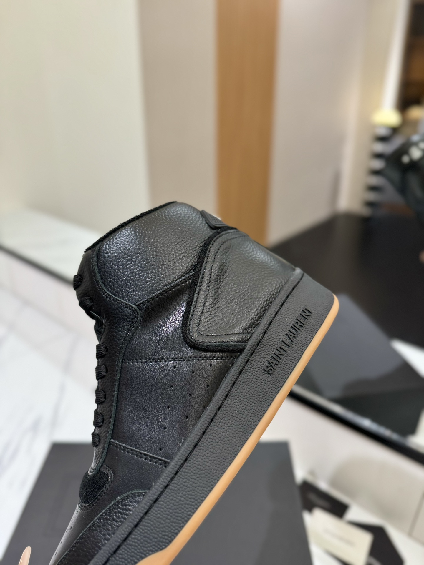 YSL SL61 Leather High-Top Sneakers Black