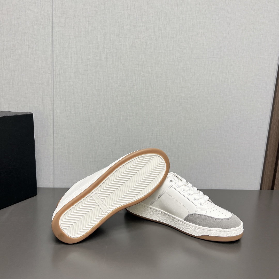 YSL SL/61 Low-Top Leather Sneakers White/Grey/Tan
