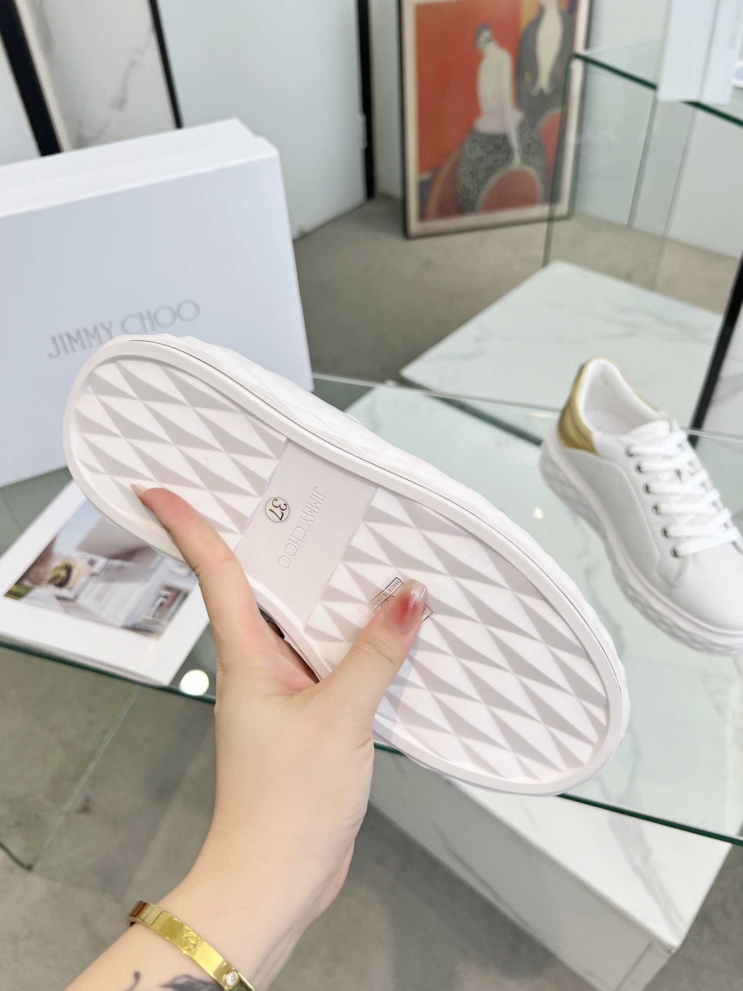 Jimmy Choo Diamond Sneakers White Gold