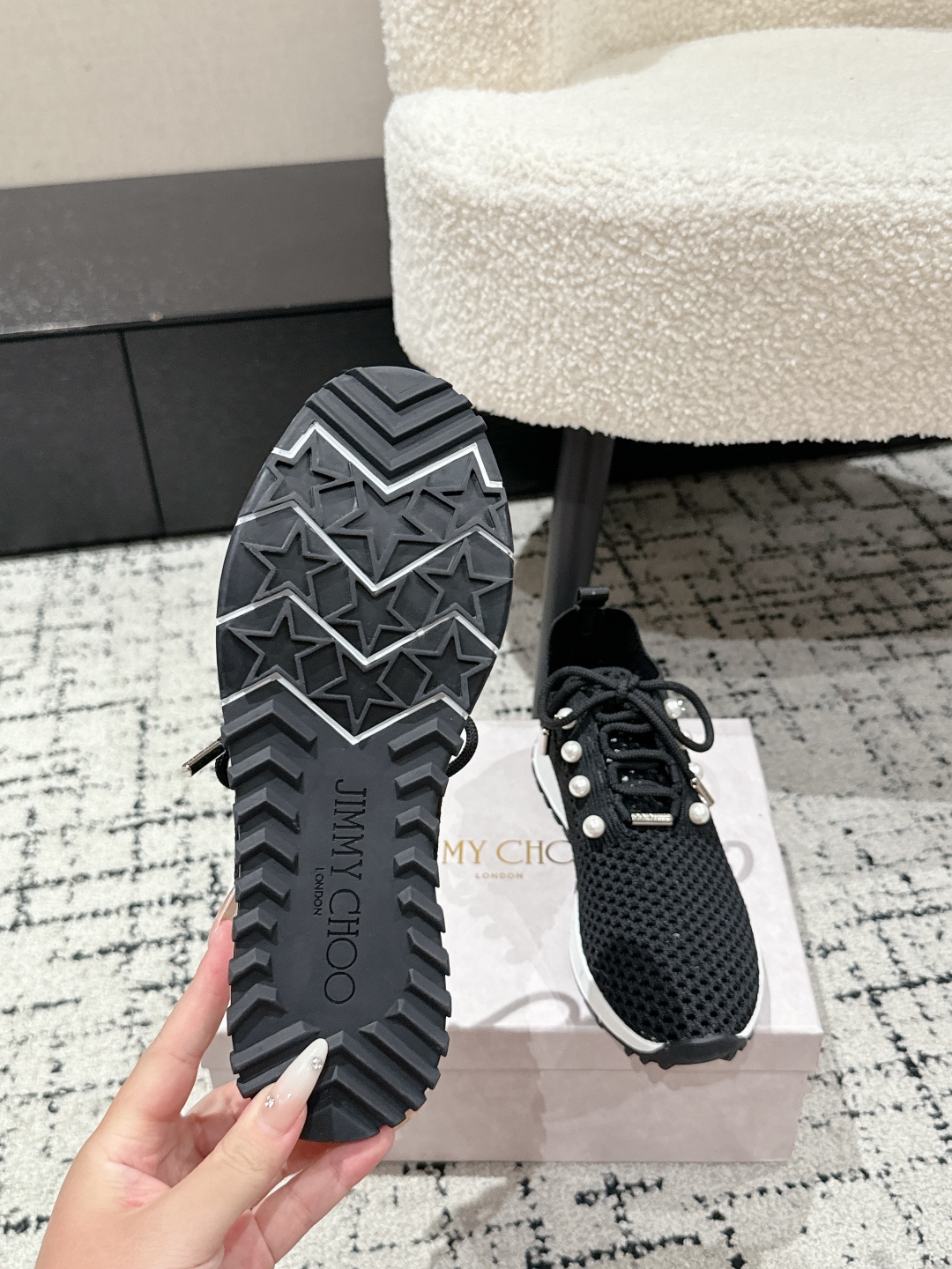 Jimmy Choo Pearl Knit Sock Sneakers Black