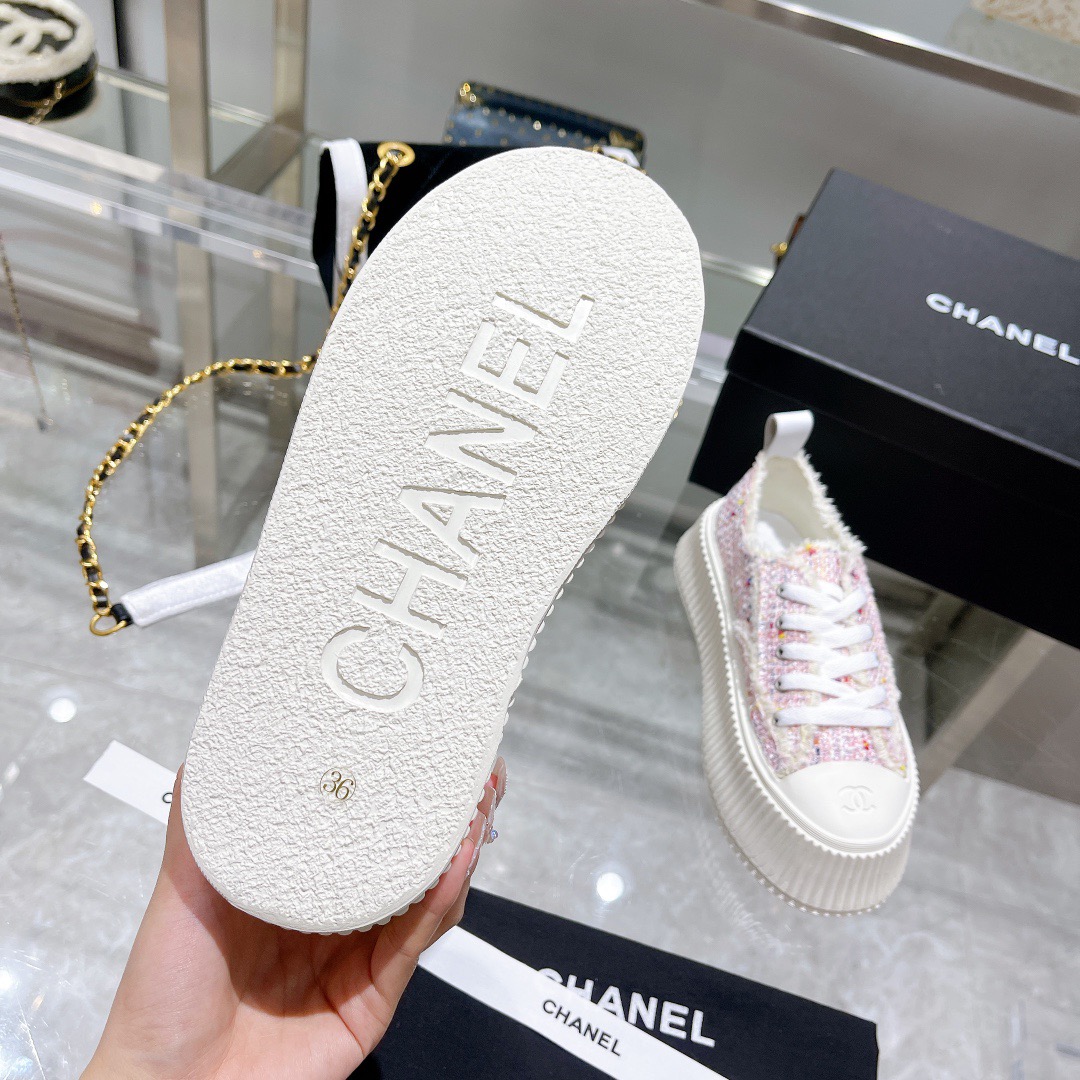 Chanel Tweed Platform Sneakers Multicolor