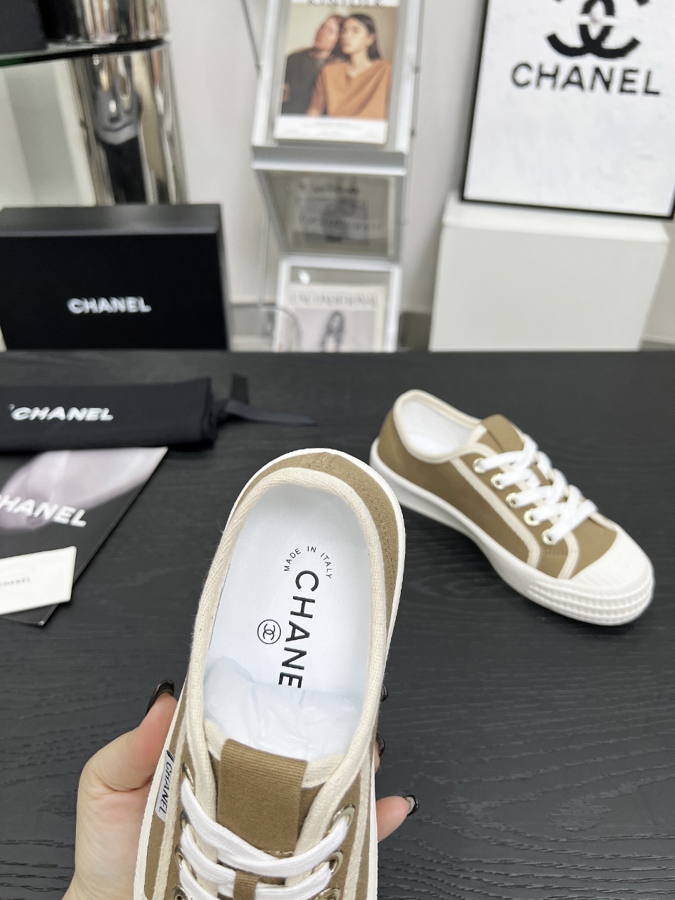 Chanel Vintage Canvas Sneakers Khaki