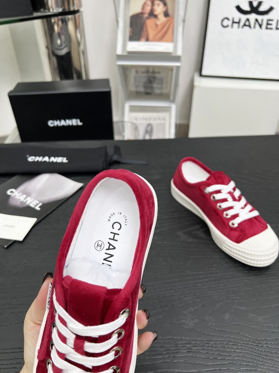Chanel Vintage Coco Suede Sneakers Red