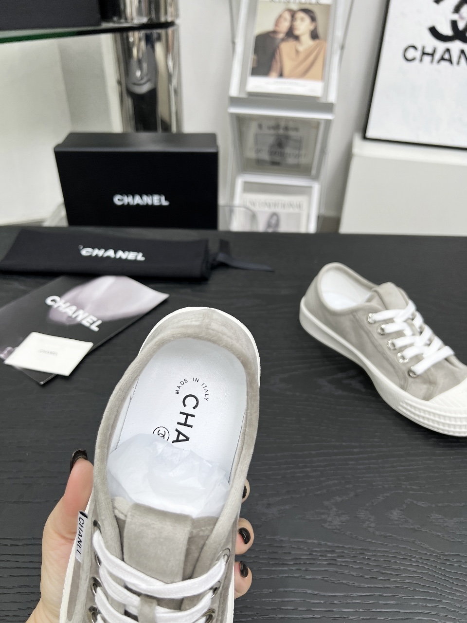 Chanel Vintage Coco Low-Top Sneakers Gray