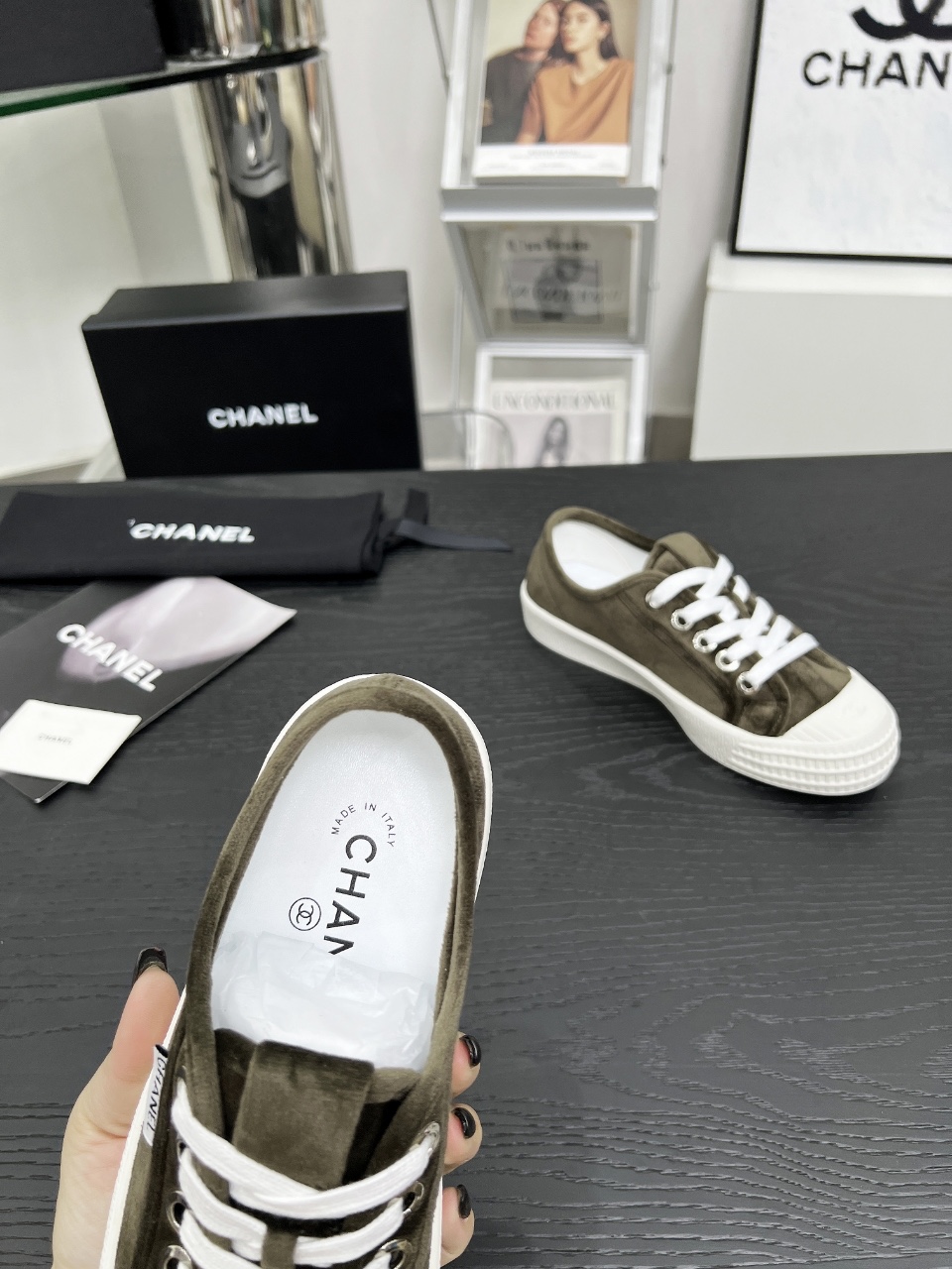 Chanel Vintage Canvas Sneakers Olive