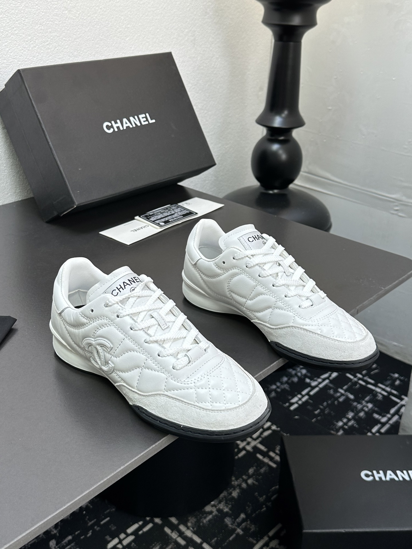 Chanel Quilted Lambskin Sneakers White