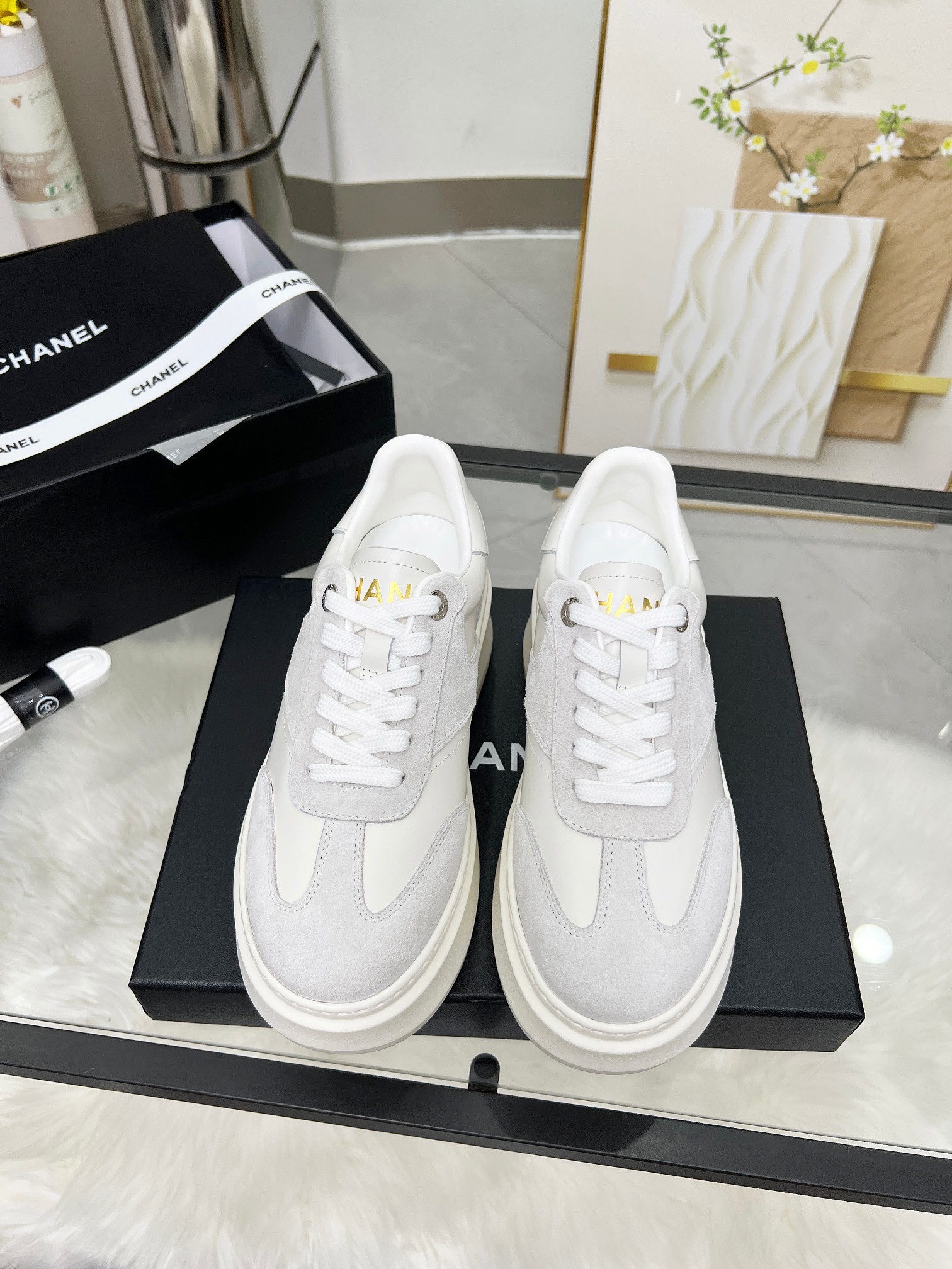 Chanel 25C Platform Sneakers White