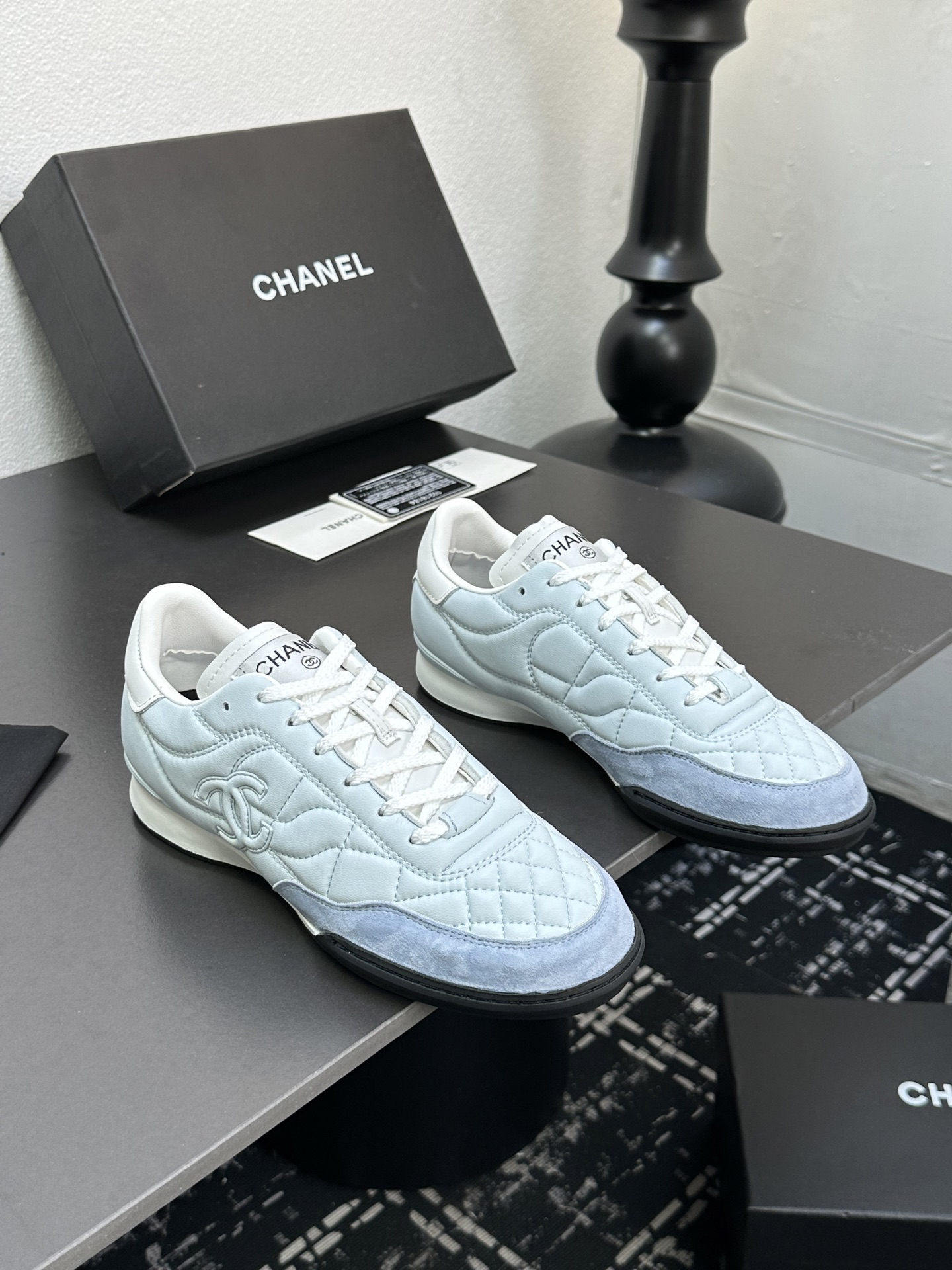 Chanel Quilted Leather Sneaker Light Blue