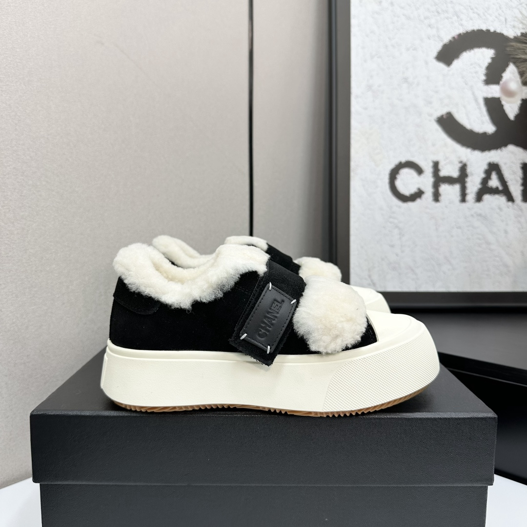 Chanel Panda Shearling Sneakers Black White
