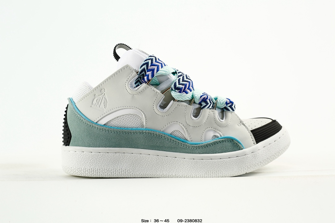 Lanvin Leather Curb Sneakers White Teal