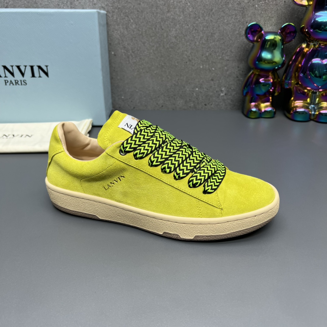 Lanvin Suede Lace-Up Sneakers Neon Yellow