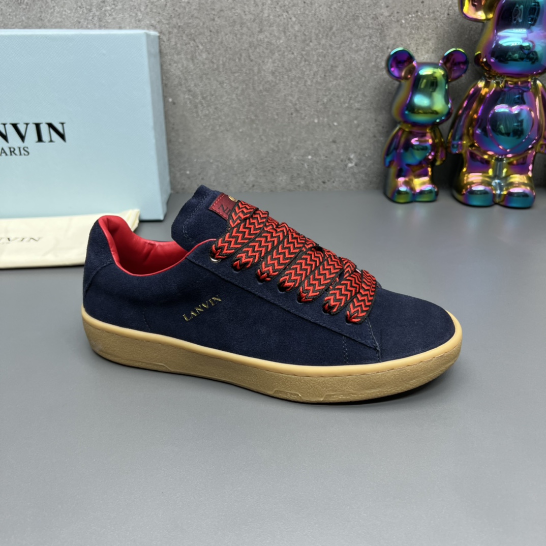 Lanvin Suede Low-Top Sneakers Navy
