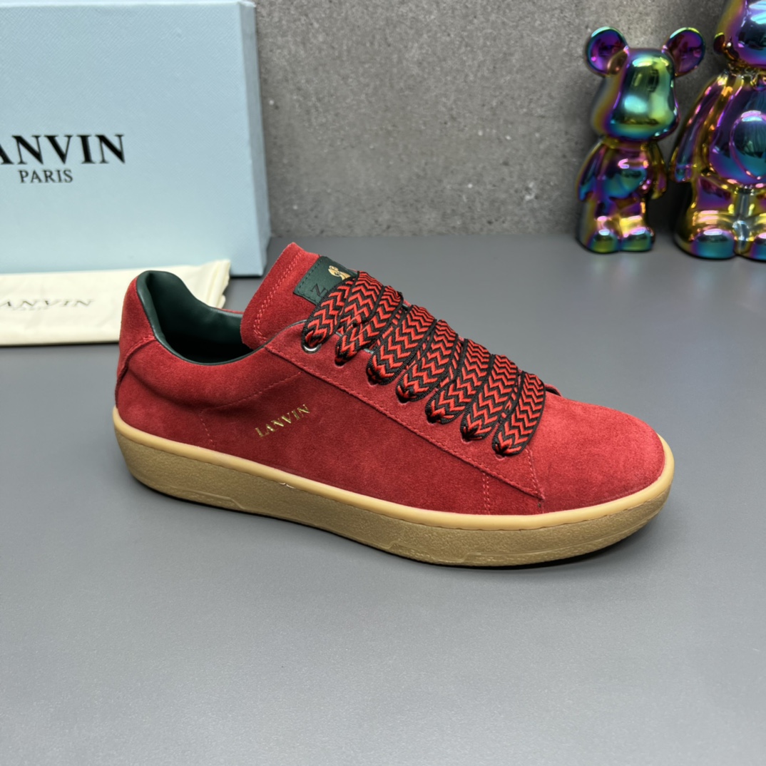 Lanvin Suede Lace-Up Sneakers Red