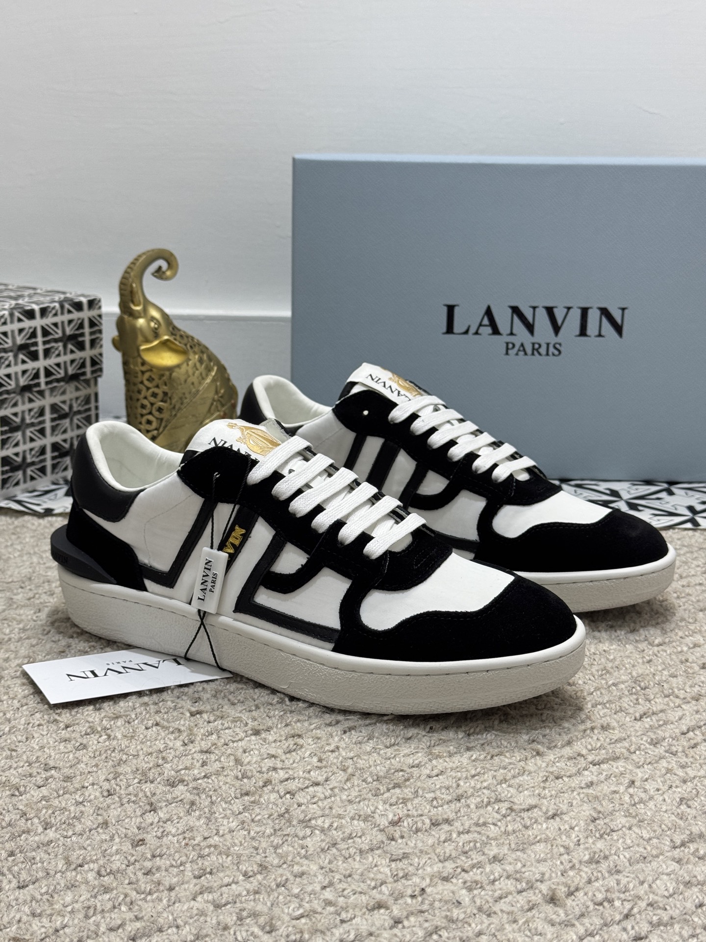 Lanvin Lace-Up Retro Sneakers Black/White