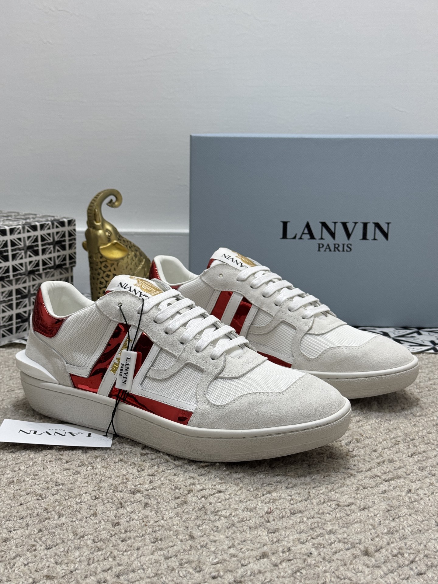 Lanvin Suede Panel Sneakers Red