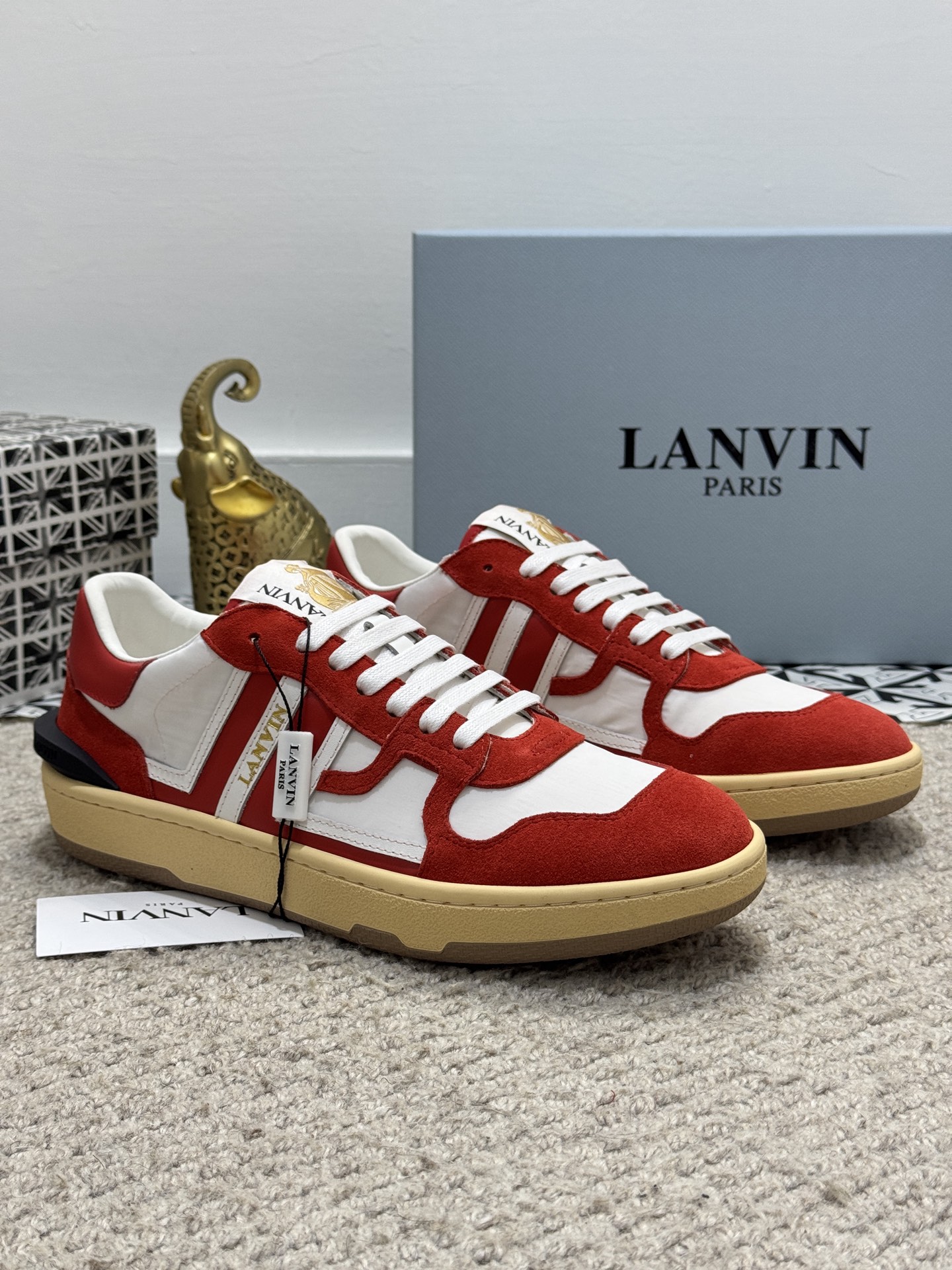 Lanvin Lace-Up Retro Sneakers Red/White
