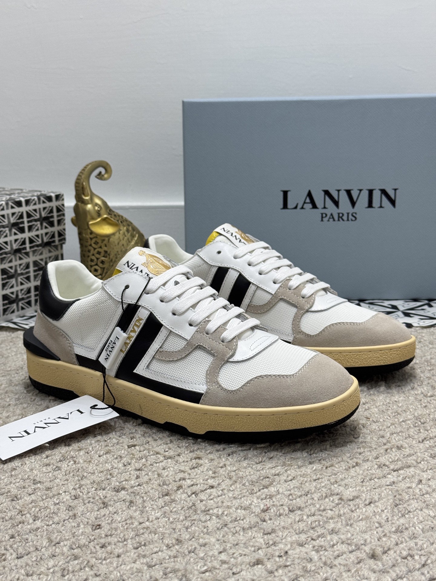 Lanvin Paris Retro Lace-Up Sneakers White/Black