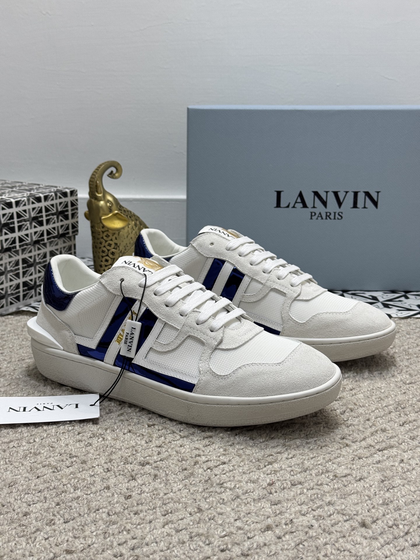 Lanvin Lace-Up Retro Sneakers White Navy