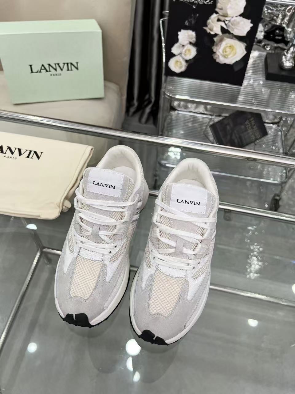 Lanvin Clay Mesh Runner Sneakers White