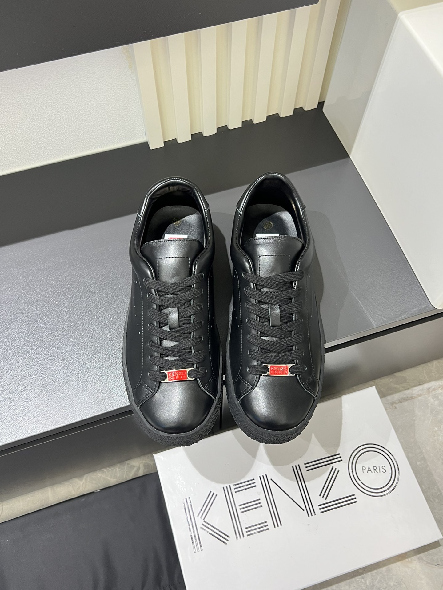 Kenzo Paris Laser Perforated Leather Sneakers Black