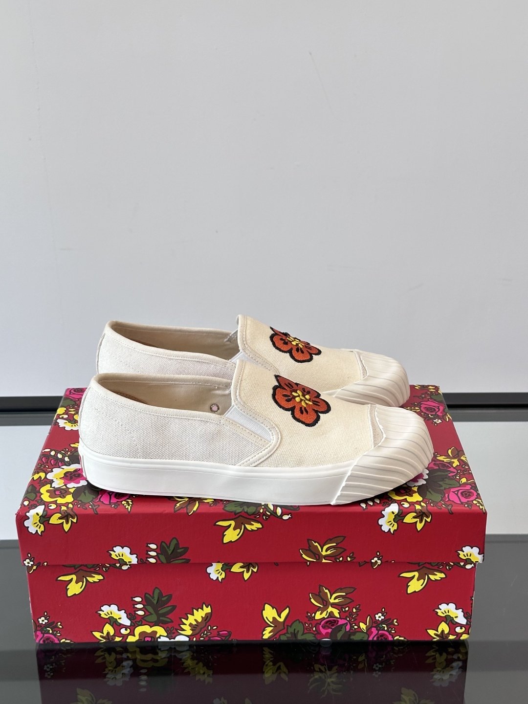 Kenzo Floral Canvas Slip-Ons Off-White