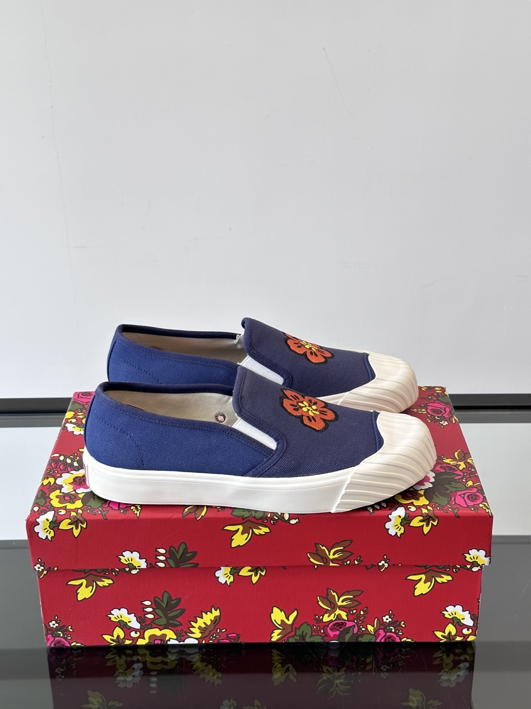 Kenzo Floral Slip-On Canvas Sneakers Navy