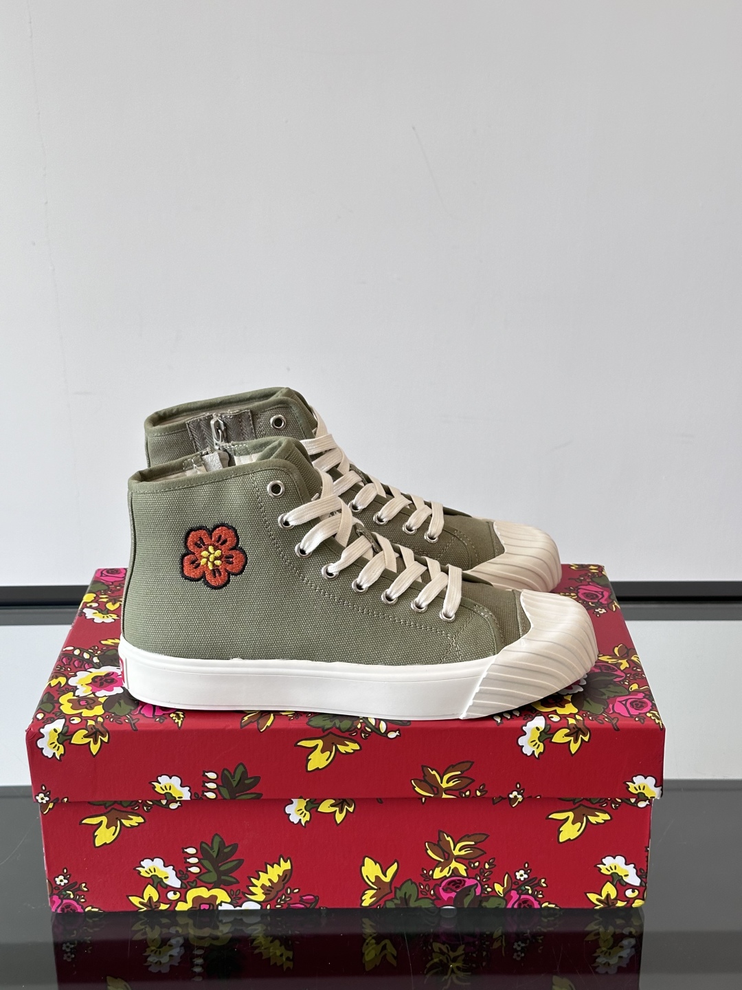 Kenzo Tiger Canvas High-Top Sneakers Olive