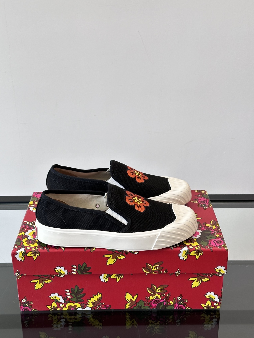 Kenzo Floral Canvas Slip-On Sneakers Black