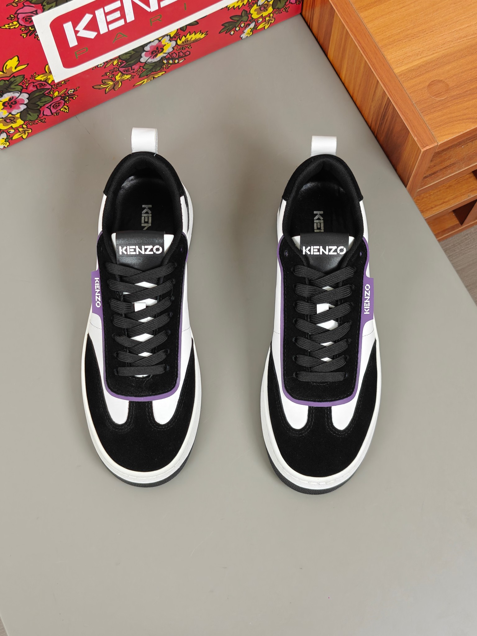 KENZO Men's Leather Sneakers Black/White/Purple