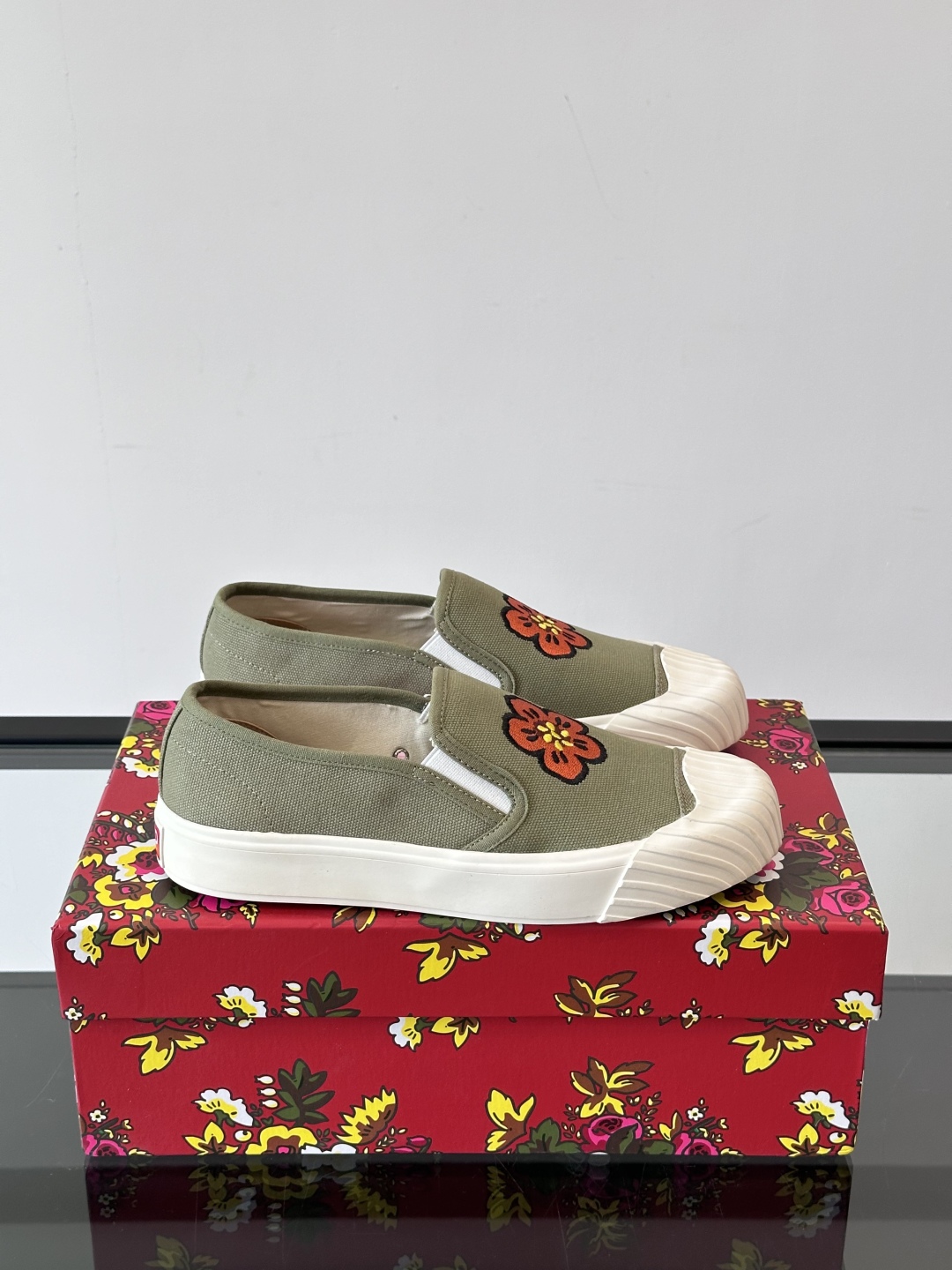Kenzo Floral Slip-On Canvas Sneakers Olive