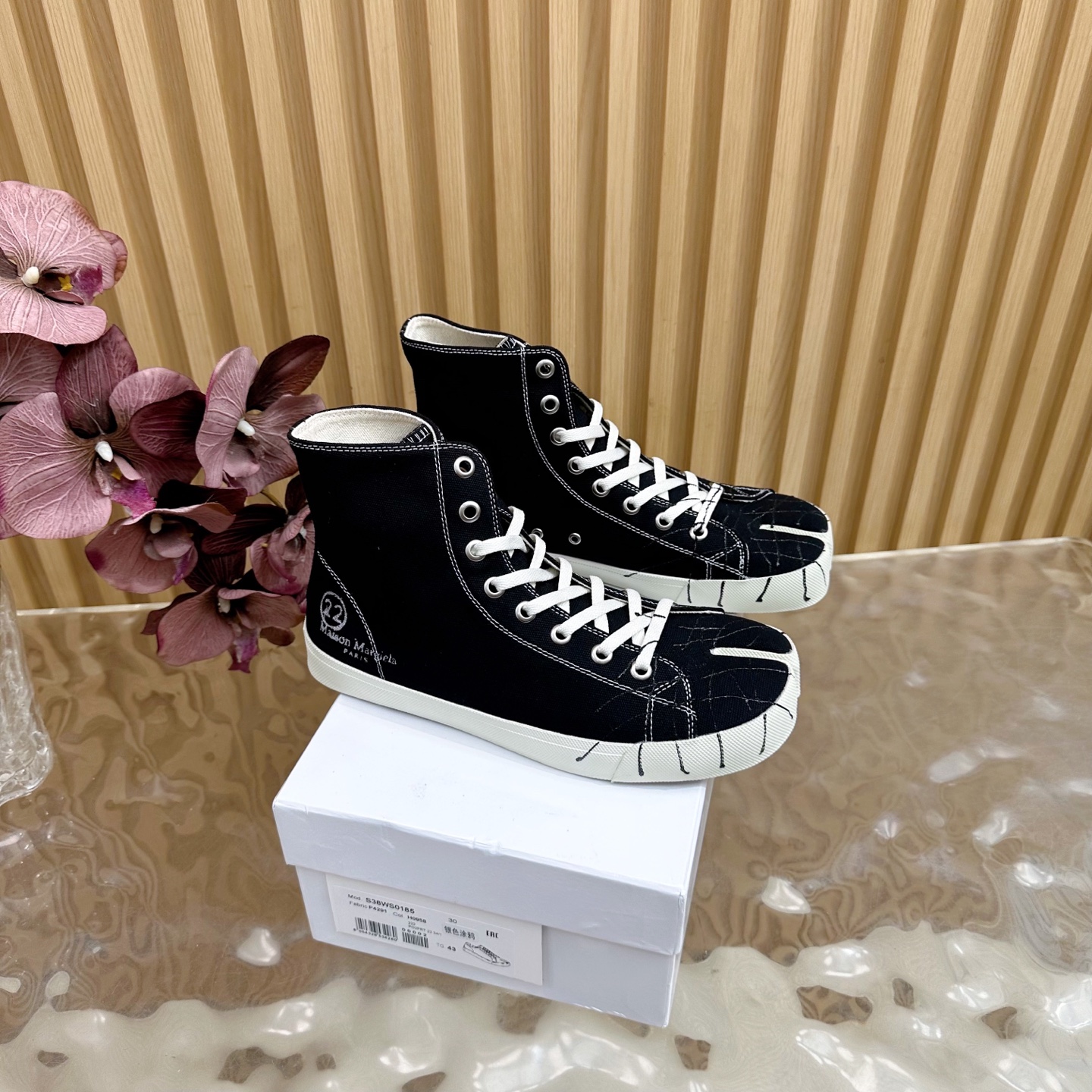 Maison Margiela MM6 Tabi Graffiti Canvas High-Top Sneakers Black