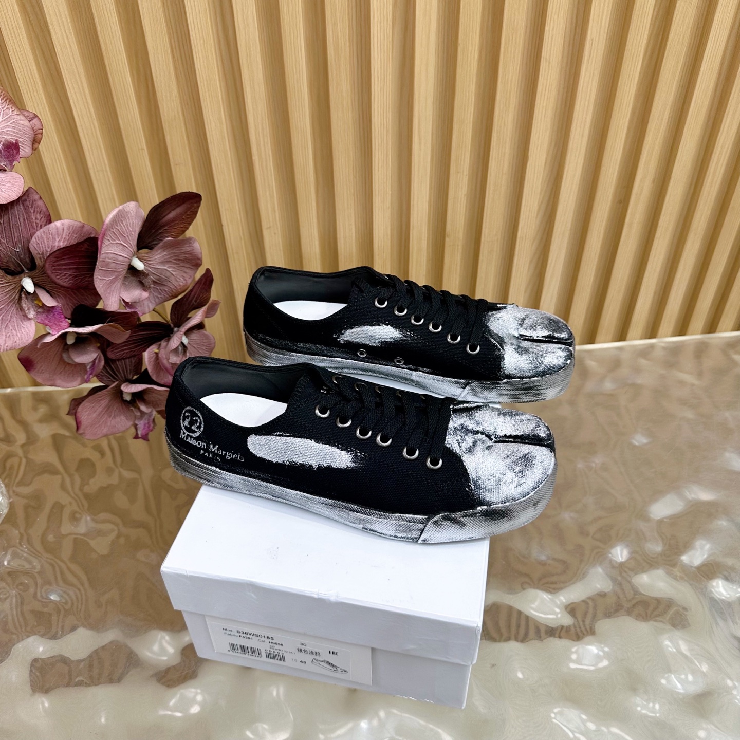 Maison Margiela MM6 Tabi Canvas Sneakers Black/Silver