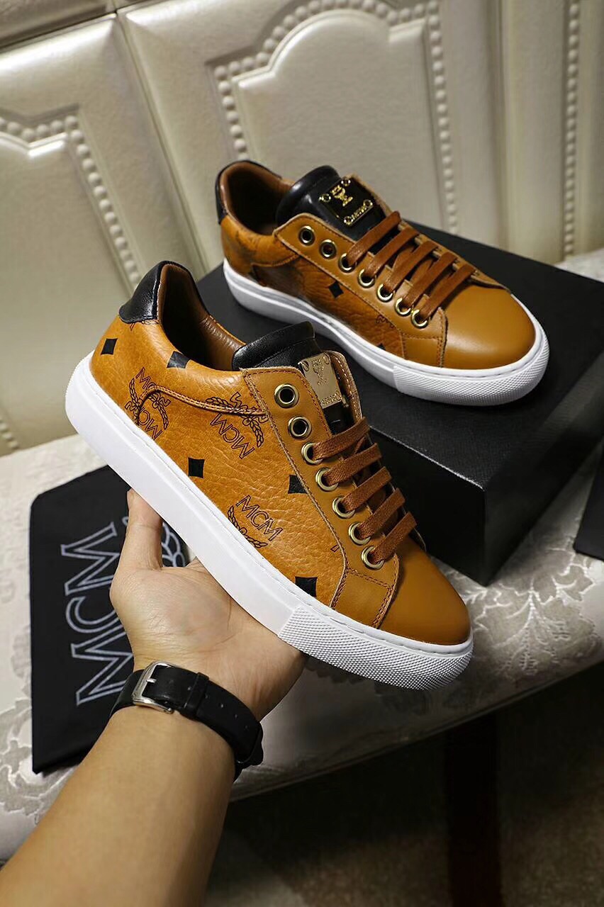 MCM Leather Low-Top Sneakers Gold Hardware Brown