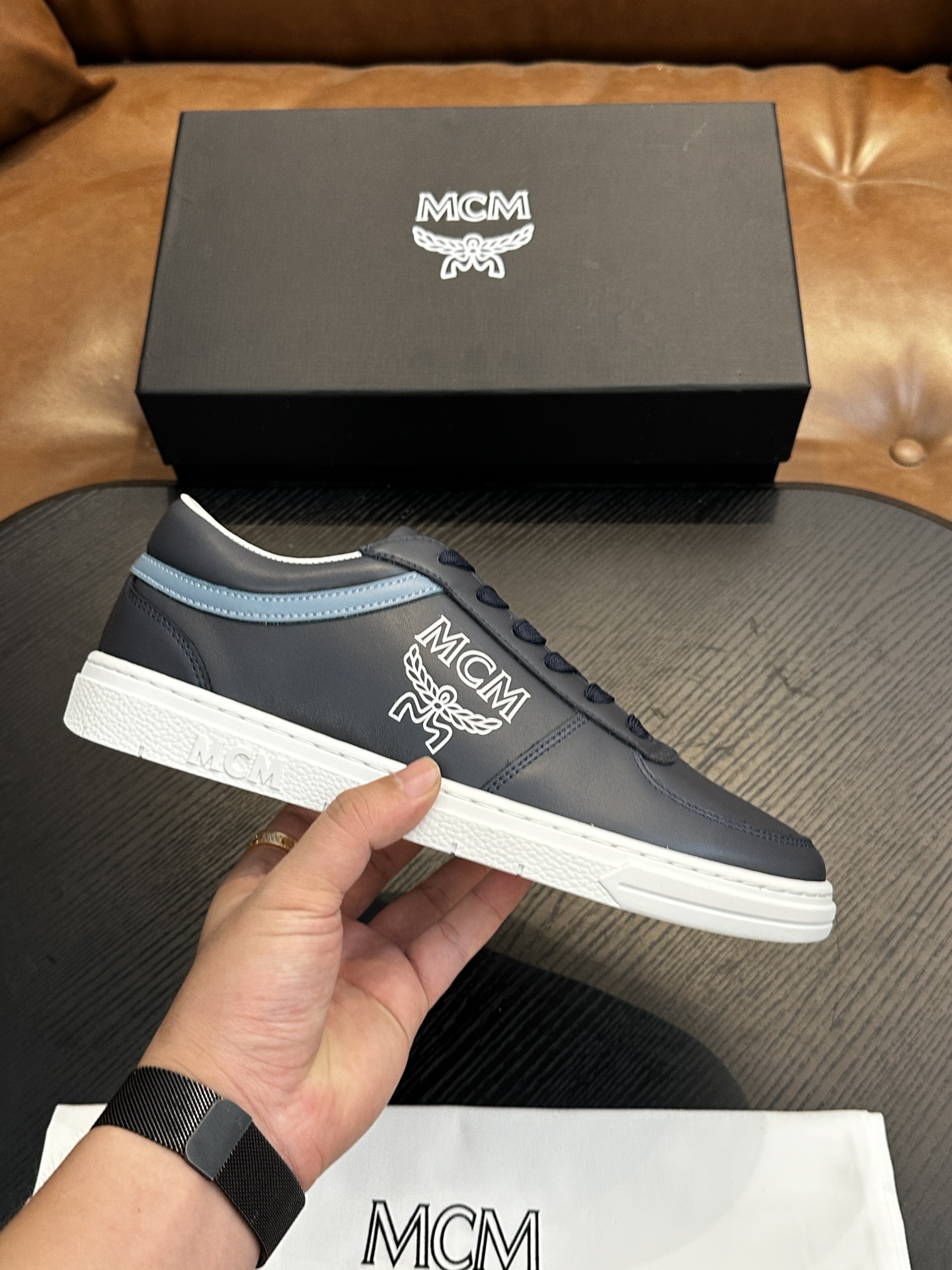 MCM Skystream Cubic Monogram Sneakers Navy