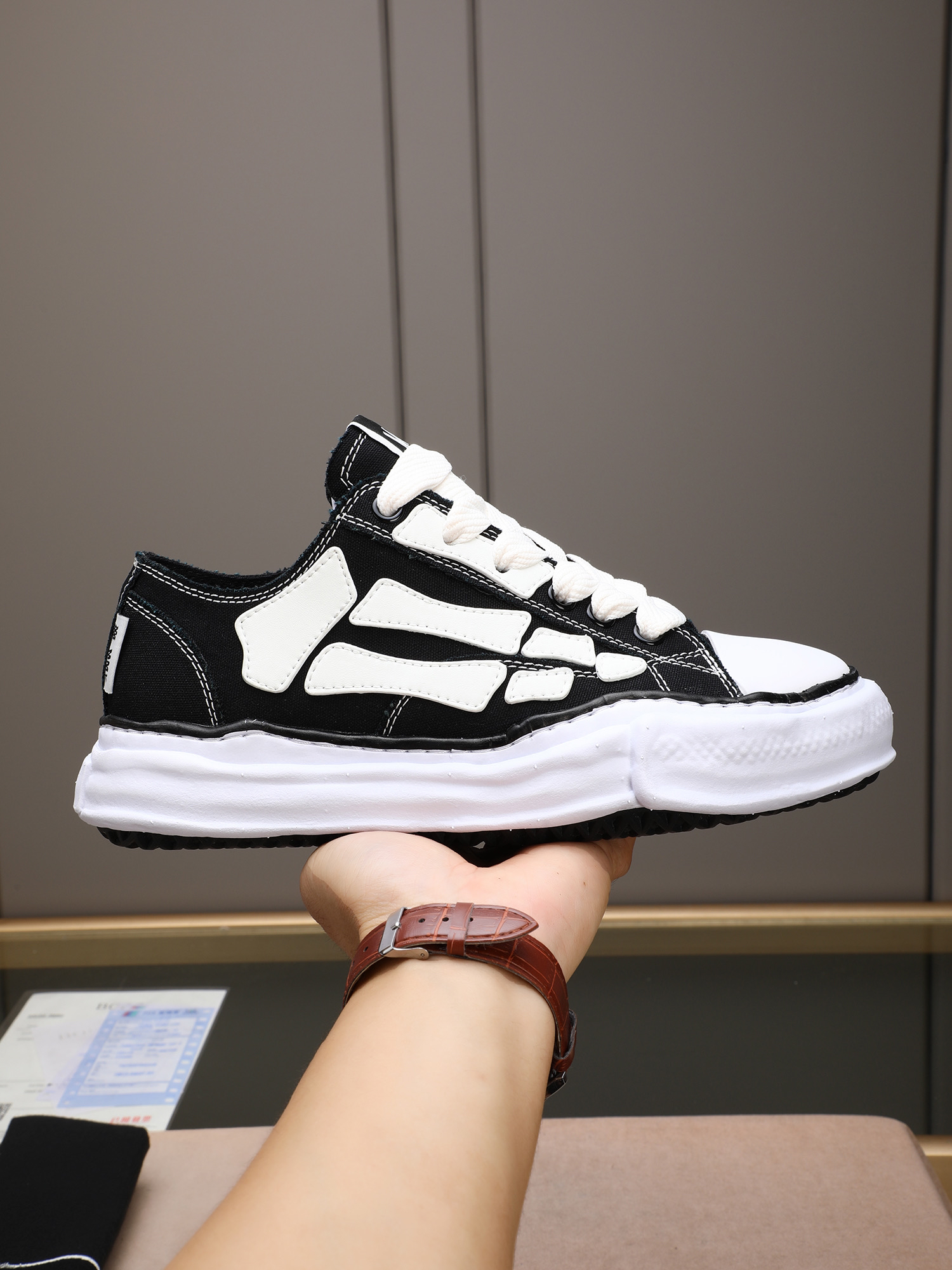 Maison Mihara Yasuhiro Bones Low-Top Sneakers Black/White