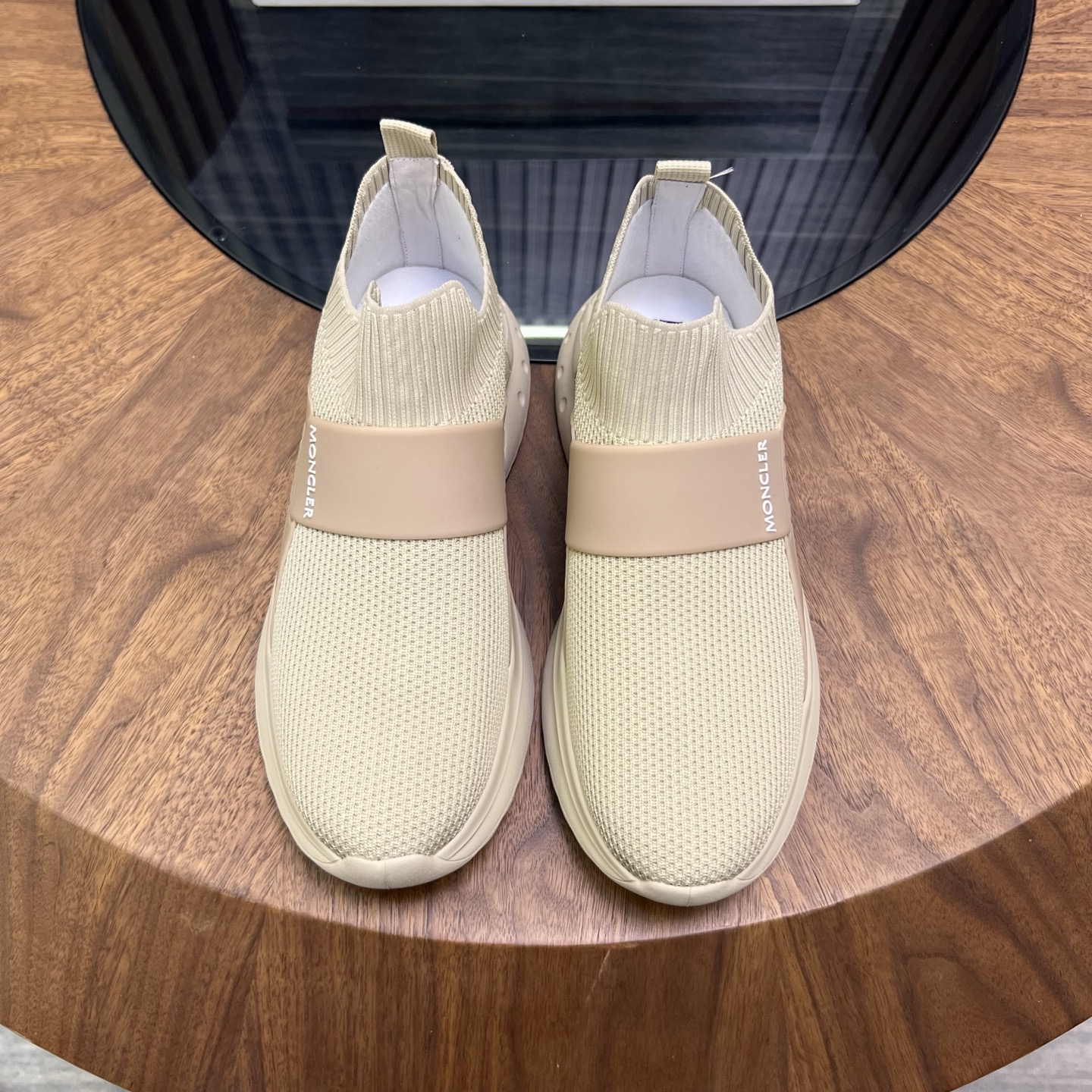 Moncler Knit Slip-On Sneakers Beige