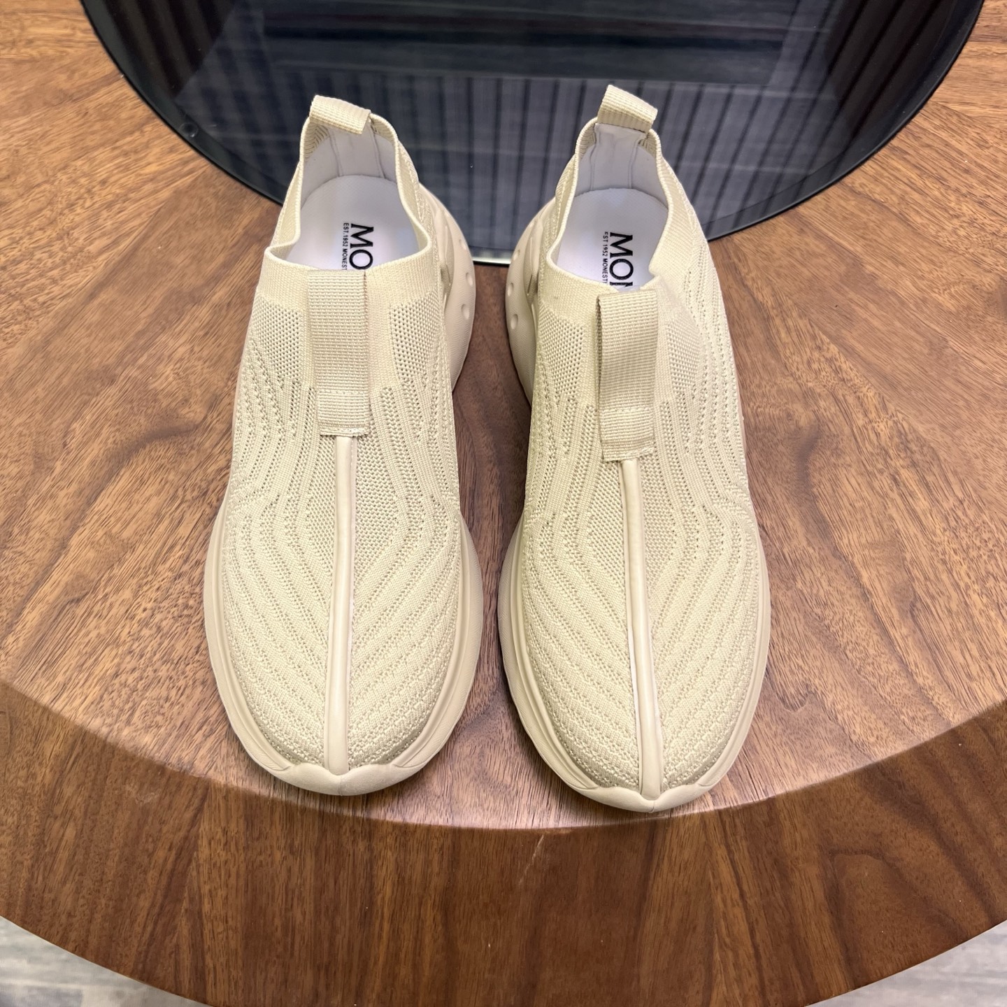 Moncler Knit Slip-On Sneakers Beige